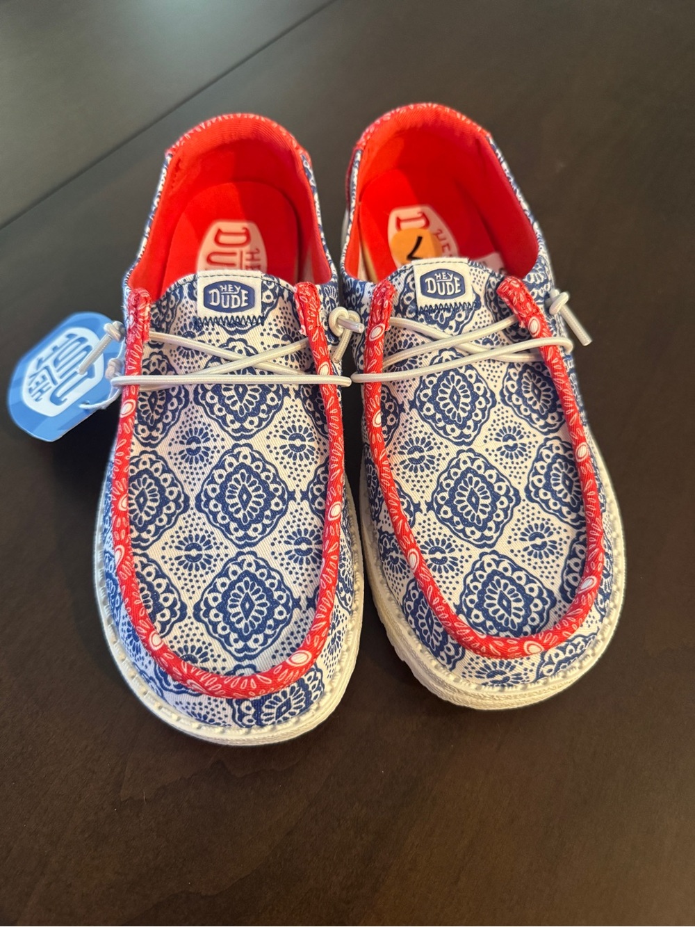Hey Dude Blue & Red Patterned Slip-Ons